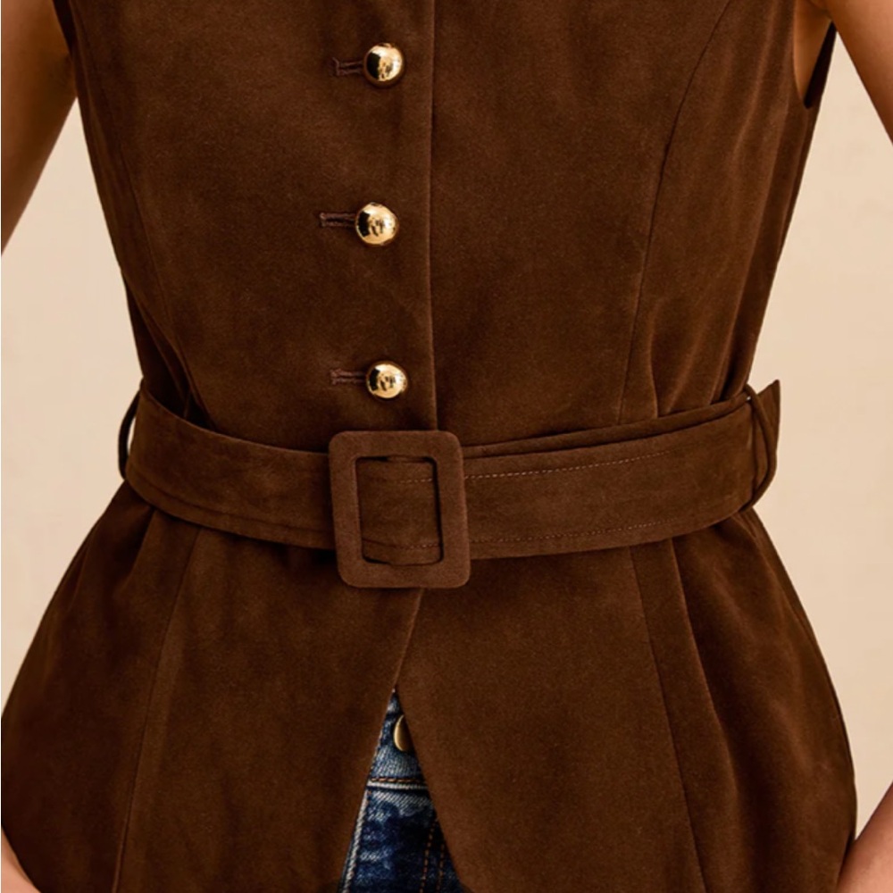 Brown Suede Vest with Gold Buttons. Size 6. New with Tags